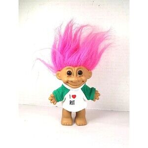 Cute Vintage Brown Eyed Wild Pink Hair Lucky Troll Doll by Russ 4.5" W/RIT Shirt